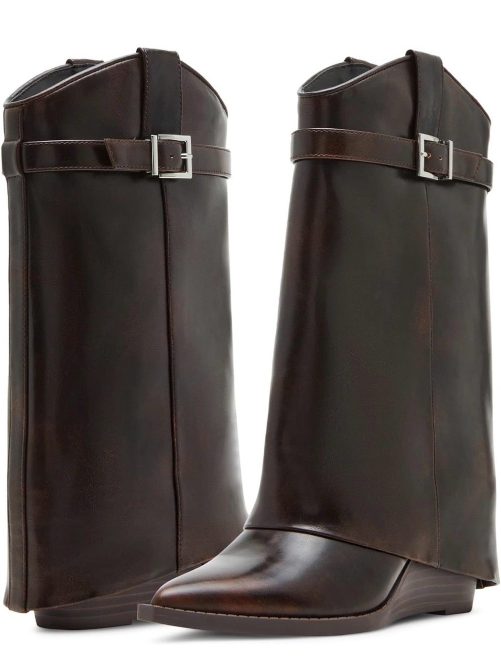 ♥️♥️Steve Madden JJoe Cuffed Wedge Western Dress Booties - Brown Rub